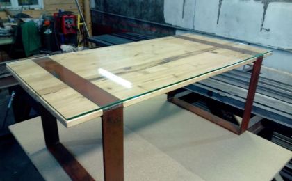 Table basse acier bois et verre