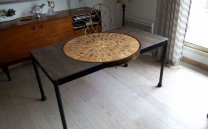 Table cuisine avec centre en bois et céramique